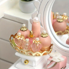 1:12 Dollhouse Bedroom Bathroom Accessories: Golden Tray & Pink Perfume Set