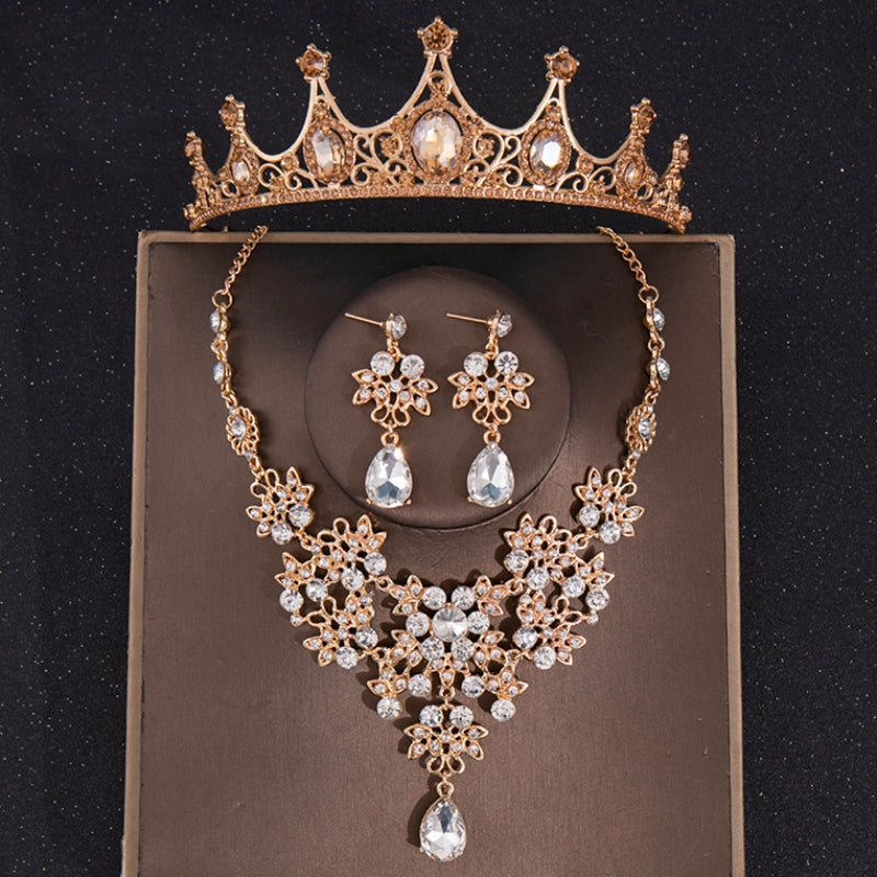 Vintage Green Crystal Bridal Jewelry Set Tiara Earrings Necklace Dubai
