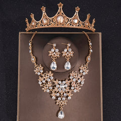 Vintage Green Crystal Bridal Jewelry Set Tiara Earrings Necklace Dubai