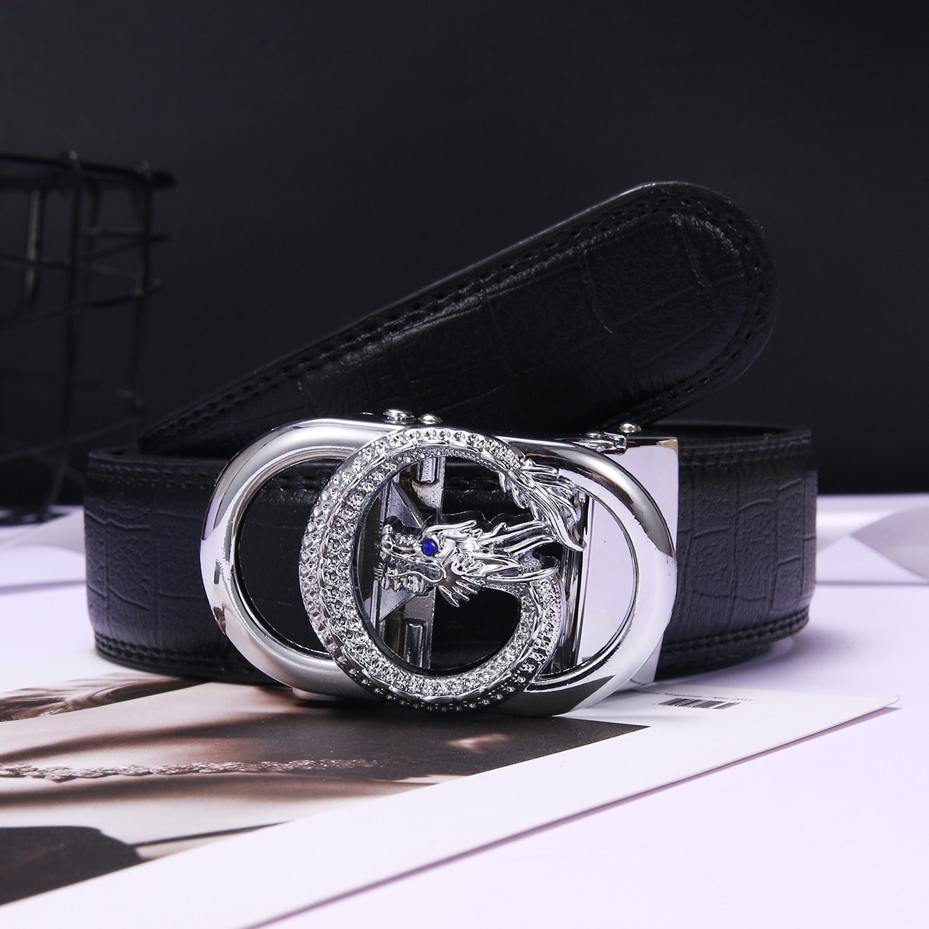 Men's Silver Buckle PU Leather Belt