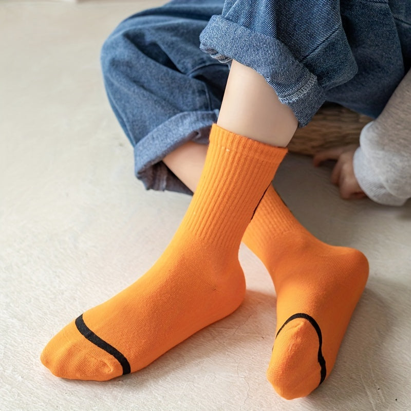 5Pairs Boys Cute Smiley Face Crew Socks for All Seasons