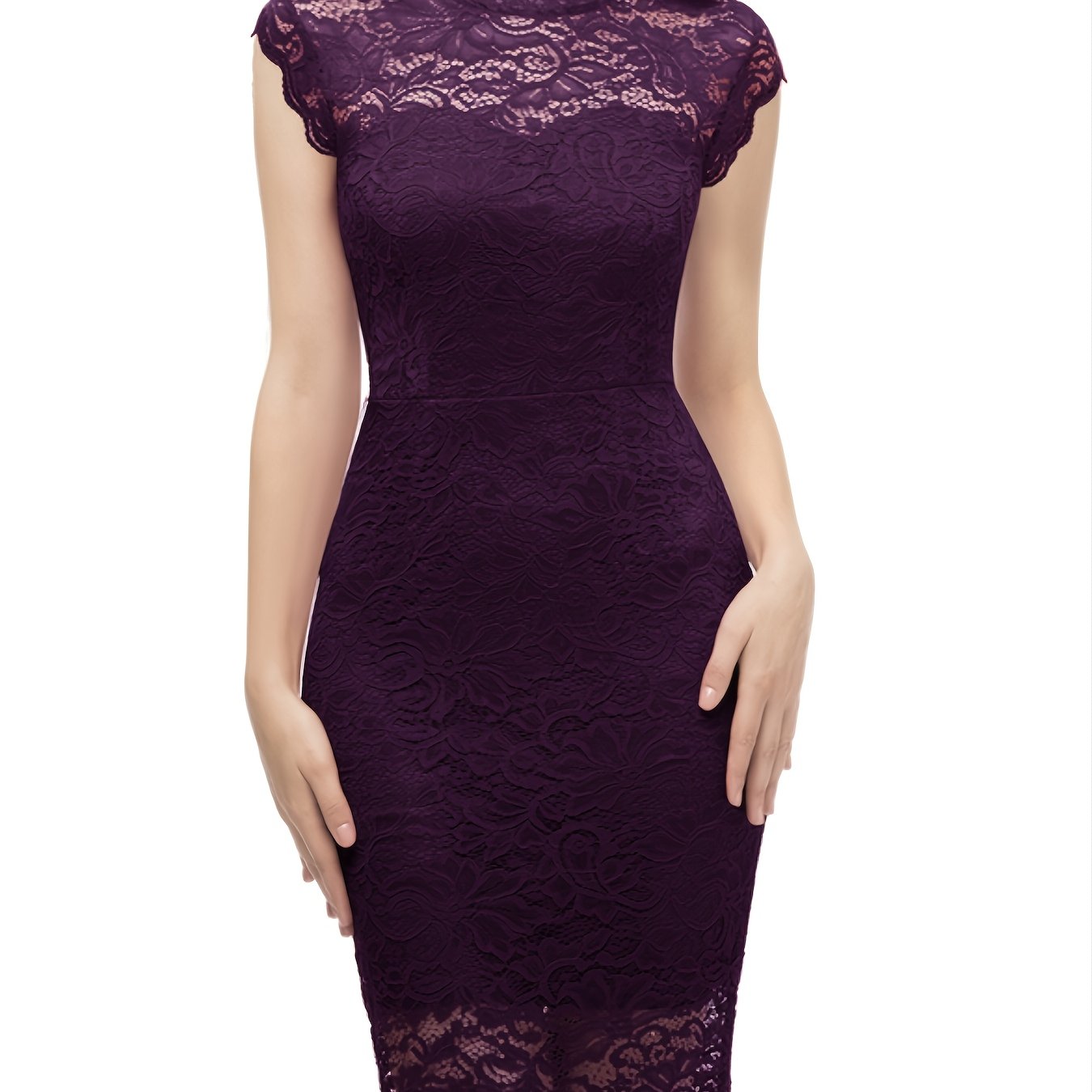 Lace Trim Sleeveless Dress Bodycon Knee Length Dress