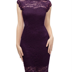 Lace Trim Sleeveless Dress Bodycon Knee Length Dress