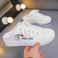 Women's Cartoon Canvas Shoes Casual Lace Up Mule Sneakers