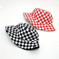 Plaid Double-sided Bucket Hat for Men Women Outdoor Sunshade