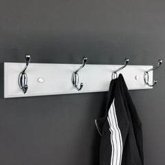 Wooden Coat Rack Wall Mount With 4 Hooks Silvery Wood