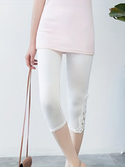 Lace Stitching Skinny Capris Leggings Women's Clothing