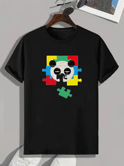 Panda Puzzle Print Men's Graphic T shirt Casual Comfy Tees