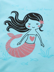 Breathable Mermaid Print T Shirt for Girls Crew Neck Casual Top for Kids