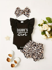 3pcs Daddy's Girl Sleeveless Onesie & Shorts & Headband Set