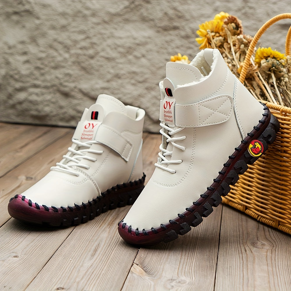 Women's High Top Hook & Loop Ankle Boots Soft Sole Flat Shoes