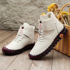 Women's High Top Hook & Loop Ankle Boots Soft Sole Flat Shoes