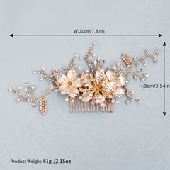Flower & Rhinestone Hair Comb Bridal Wedding Headwear Hair Accessory