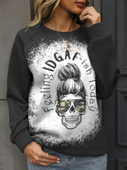 Skull Print Pullover Sweatshirt Crew Neck for Women's Clothing