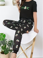 Avocado Lounge Set Short Sleeve Top & Long Pant Women's Sleepwear