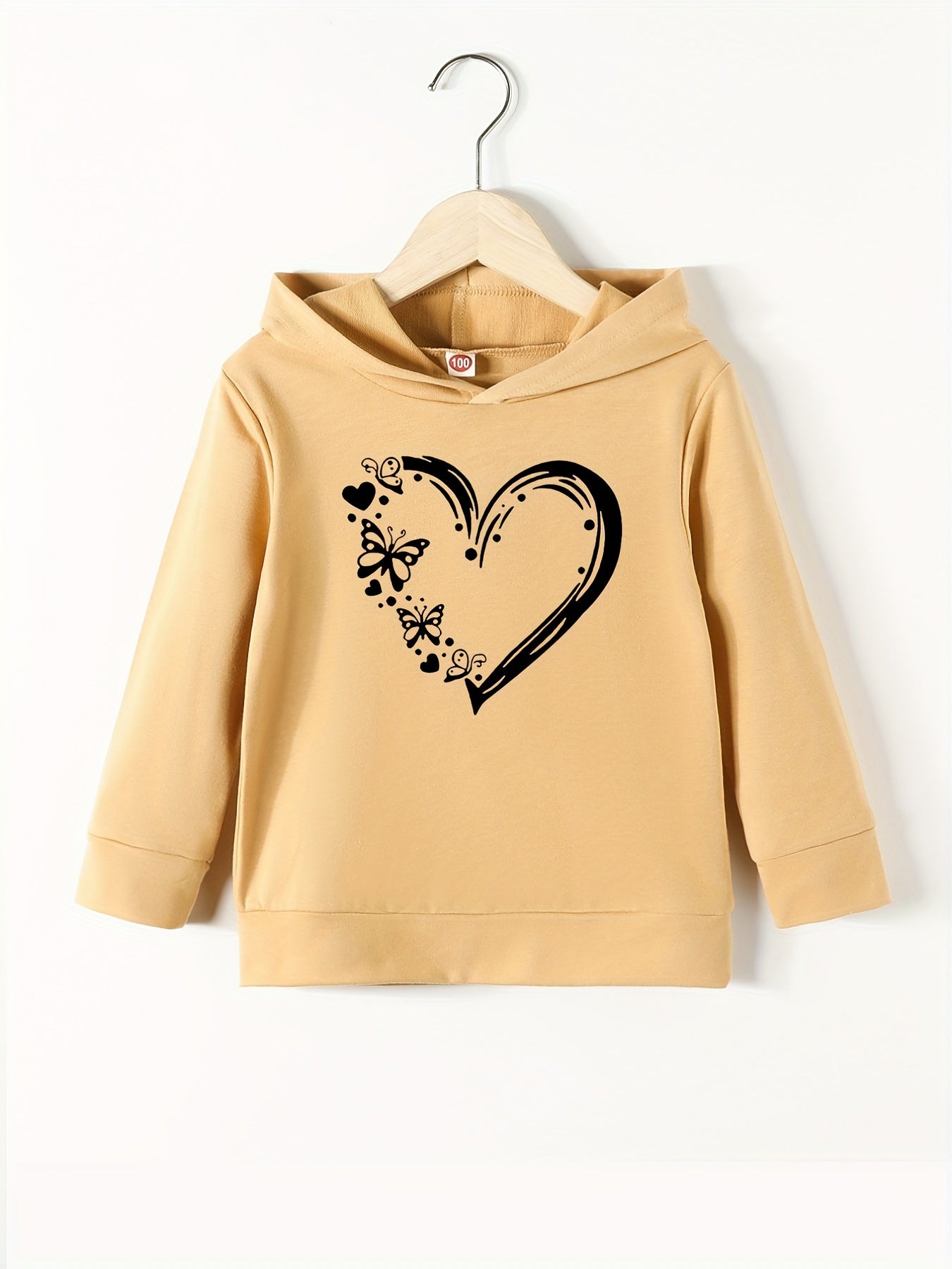 Heart & Butterfly Print Casual Sweatshirt Top Hoodie for Youth Girls