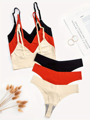 3 Sets Seamless Bra & Panties Solid Stretch Bralette & Thong Panties Set