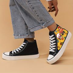 Christmas Cartoon Print Lightweight High Top Canvas Sneakers