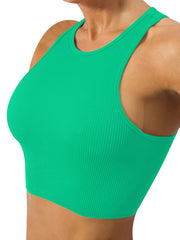 Ribbed Knitting Tank Top Seamless Sleeveless Stretchy Yoga Crop Top