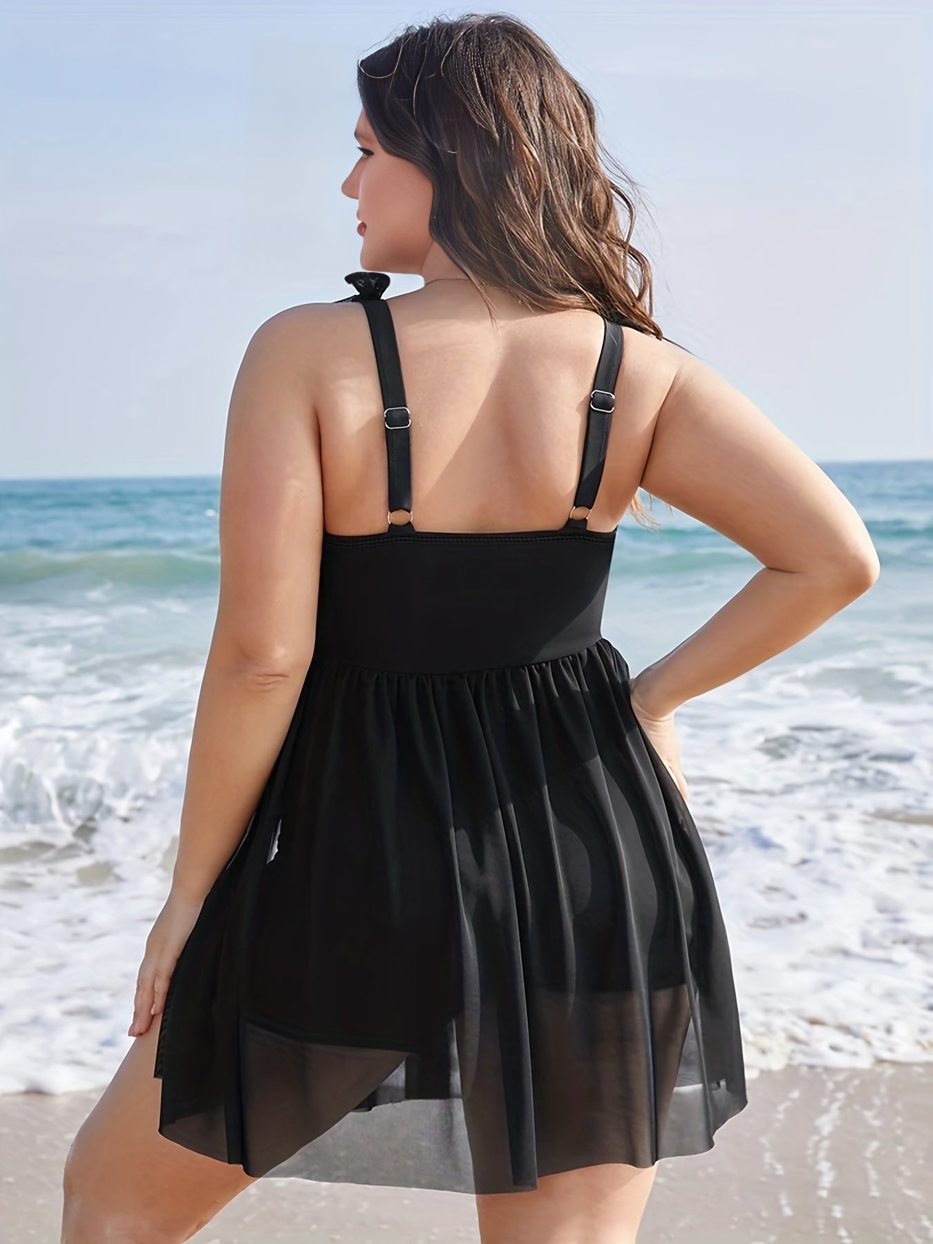 V-Neck Mesh Top & Shorts Swimsuit Two Piece Set
