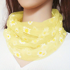 Daisy Print Scarf Thin Breathable Loof Scarf Gauze Neck Gaiter