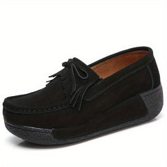 Women's Bowknot Platform Loafers Slip On Shoes