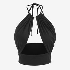 Women Halter Crop Top V Neck Tie Back Camisole Tank Tops