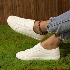 Women's Canvas Lace Up Sneakers Lightweight Low Top Shoes