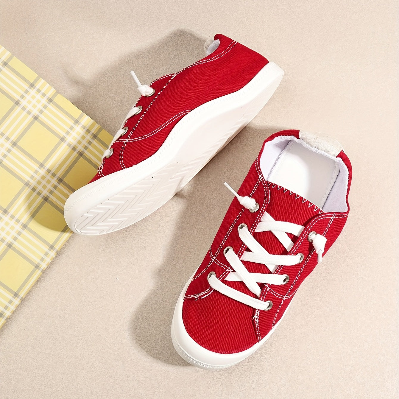 Women's Red Canvas Casual Lace Up Outdoor Shoes