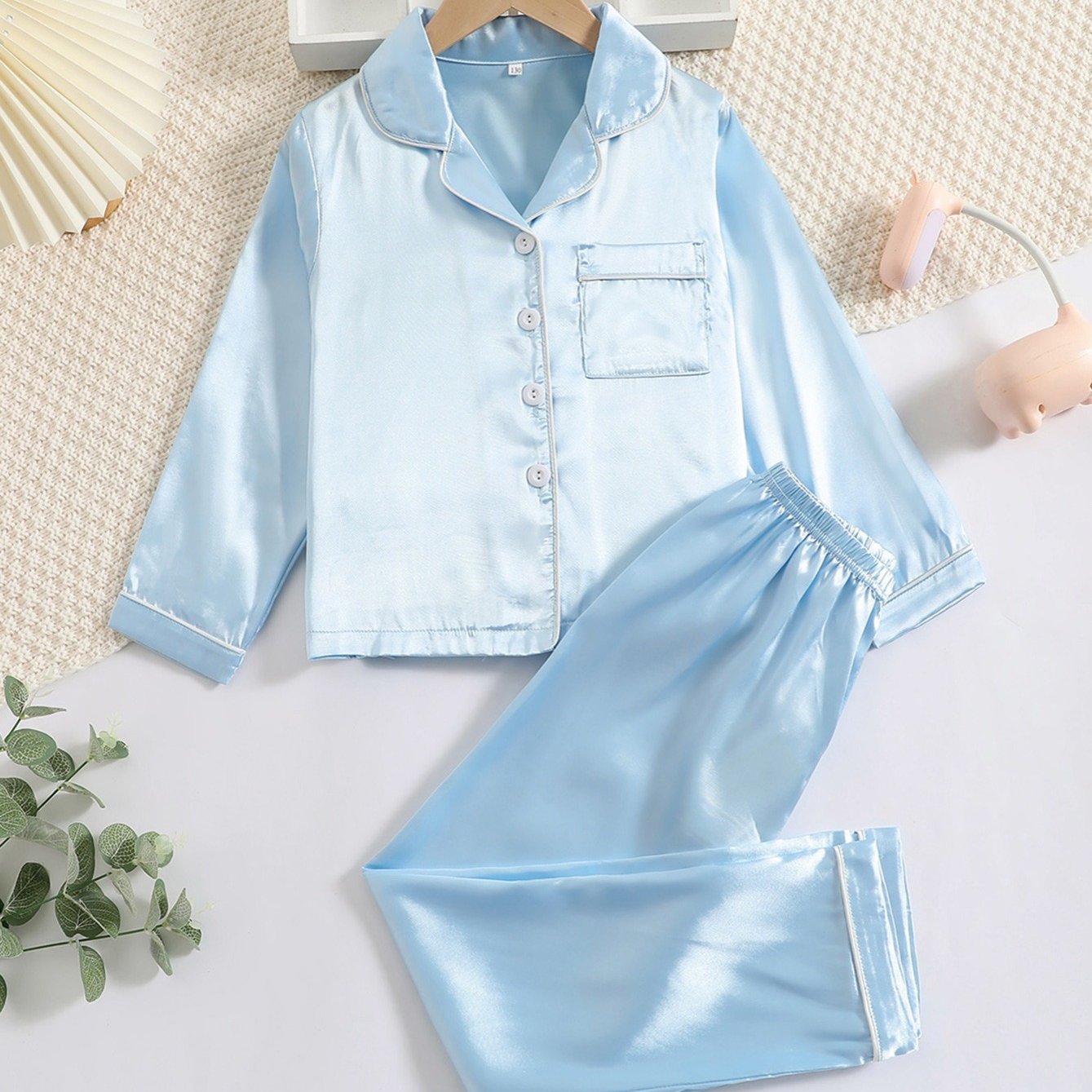 Girls Satin Button Front Loungewear Set