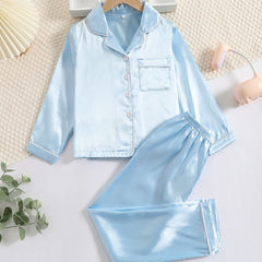 Girls Satin Button Front Loungewear Set