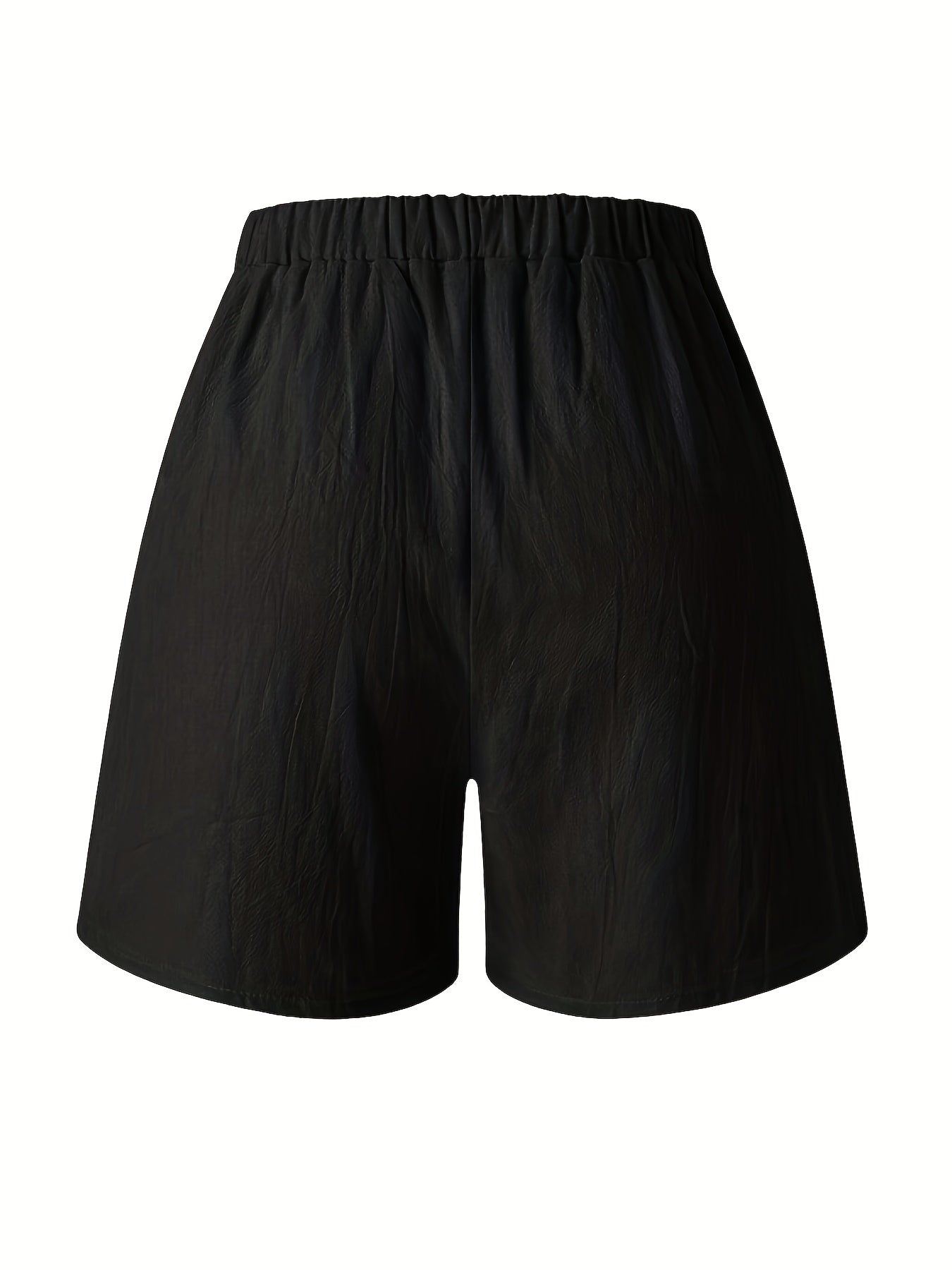 Solid Pockets Elastic Waist Women's Shorts Casual Spring Summer Clothing