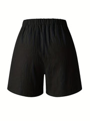 Solid Pockets Elastic Waist Women's Shorts Casual Spring Summer Clothing