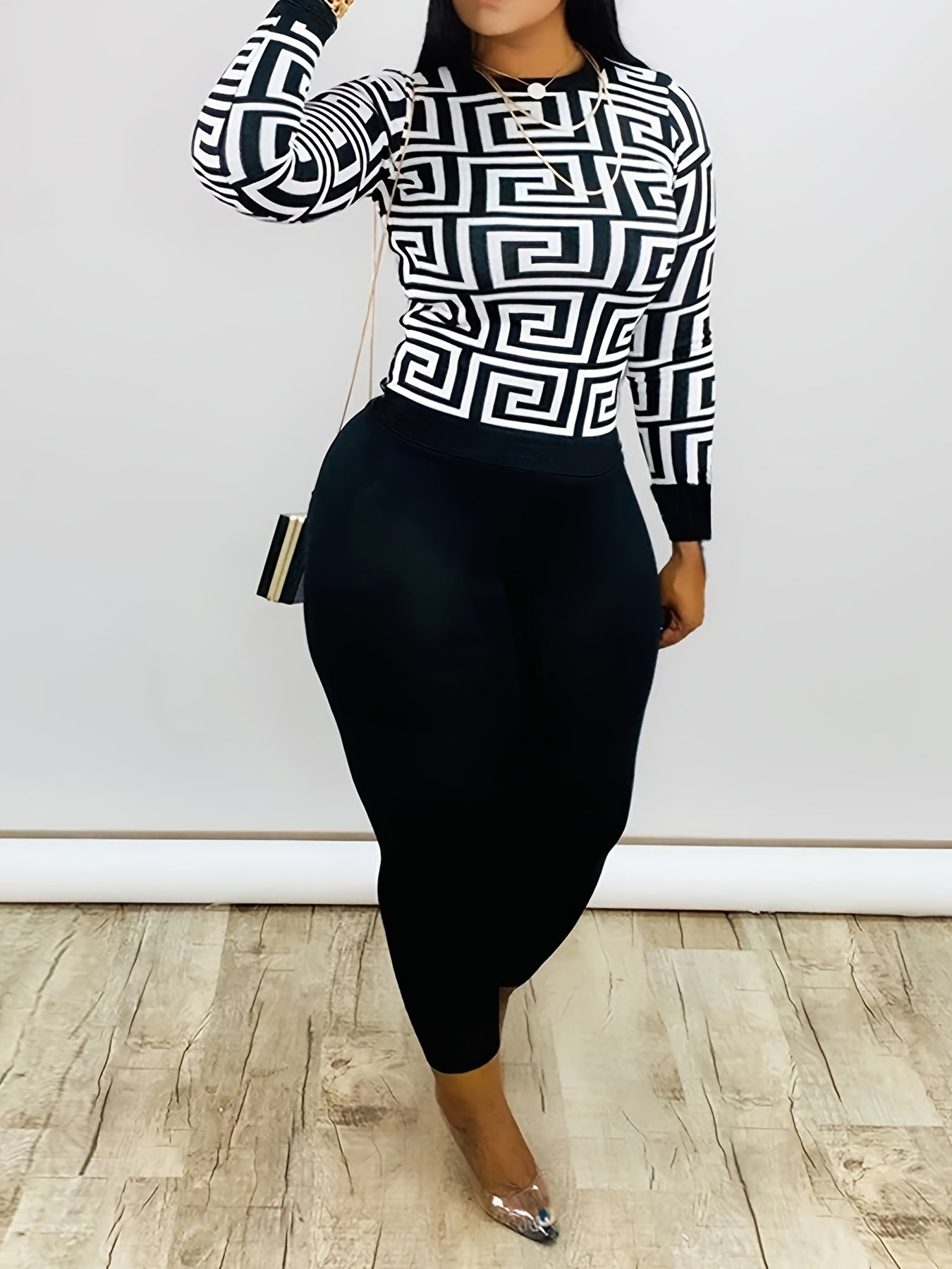 Geometric Print Shirt & Panties Set Casual Outfits