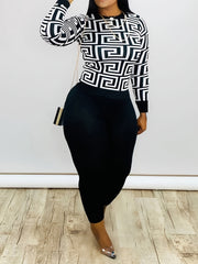 Geometric Print Shirt & Panties Set Casual Outfits