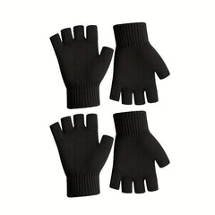 2pairs Men's Winter Fingerless Gloves Knitted Typing Half Finger Gloves