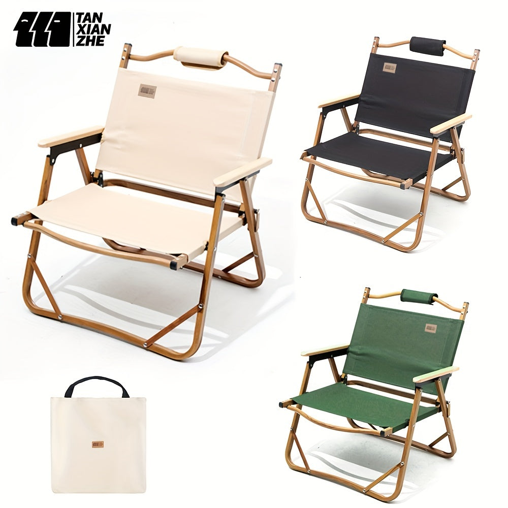 Folding Beach Chair Wooden Handle for Picnics Fishing BBQs