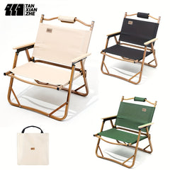 Folding Beach Chair Wooden Handle for Picnics Fishing BBQs