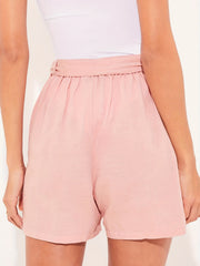 High Waist Solid Tie Waist Shorts for Women
