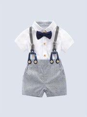 Baby Boys Gentleman Shirt Set With Bow Tie & Suspender Shorts