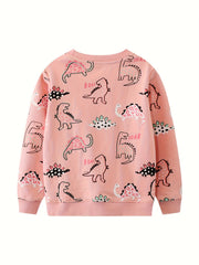 Girls Dinosaur Print Sweatshirt Crewneck Long Sleeve Casual Pullover