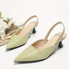 Women's Snakeskin Kitten Heel Slingbacks Pointed Toe Low Heel Sandals