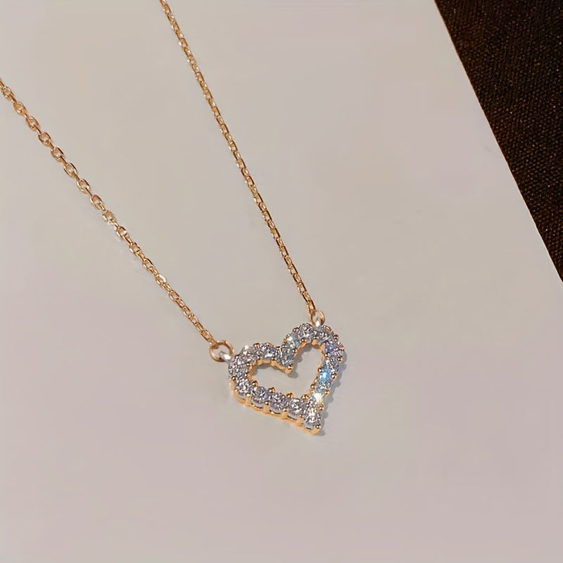 Heart Pendant Necklace Faux Diamond Collar Chain Necklace for Girl Daughter