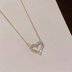 Heart Pendant Necklace Faux Diamond Collar Chain Necklace for Girl Daughter