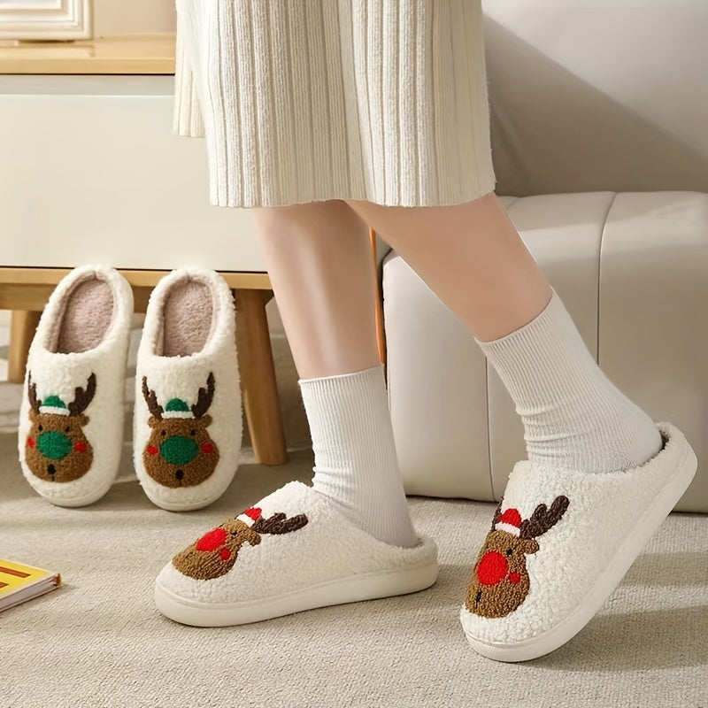 Christmas Elk Plush Slippers Cozy Indoor Shoes Women's Footwear