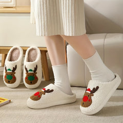 Christmas Elk Plush Slippers Cozy Indoor Shoes Women's Footwear