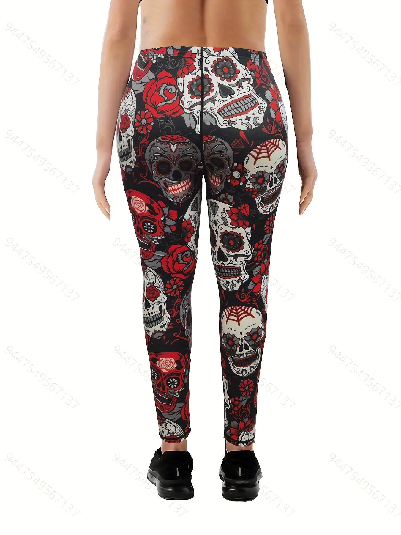 Halloween Skull Print High Stretch Leggings