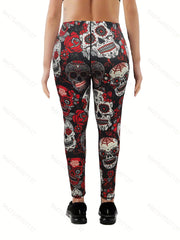 Halloween Skull Print High Stretch Leggings