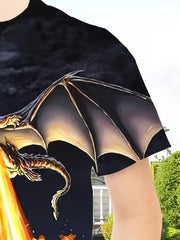 3D Dragon & Fire Pattern T shirt For Kids Short Sleeve Top Casual Tee