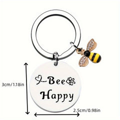 Bee Keychain Pendant Stainless Steel Inspirational Keyring Charm Ornament